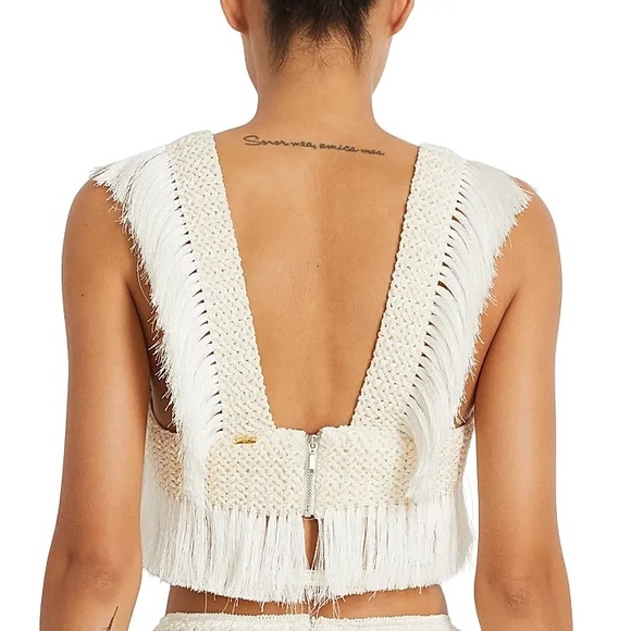PatBO Samba Fringe Crop Top in off white - Picture 3 of 8